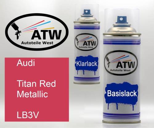 Audi, Titan Red Metallic, LB3V: 400ml Sprühdose + 400ml Klarlack - Set, von ATW Autoteile West.